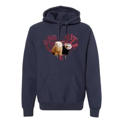 I Love Ferrets Heart Shaped Ferret Lover Gift Premium Hoodie