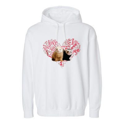 I Love Ferrets Heart Shaped Ferret Lover Gift Garment-Dyed Fleece Hoodie