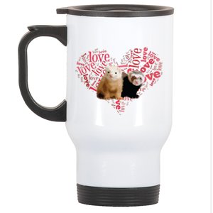 I Love Ferrets Heart Shaped Ferret Lover Gift Stainless Steel Travel Mug