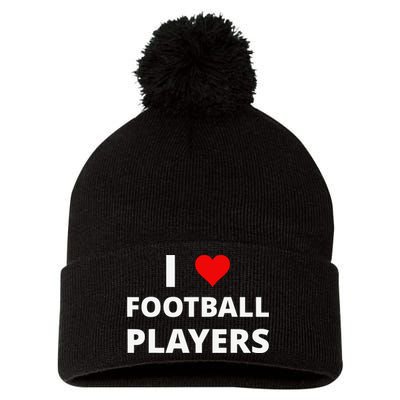 I Love Football Players, With A Red Heart Pom Pom 12in Knit Beanie
