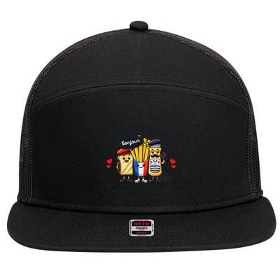 I Love French Food Bonjour Cute Toast Dressing French Fries 7 Panel Mesh Trucker Snapback Hat