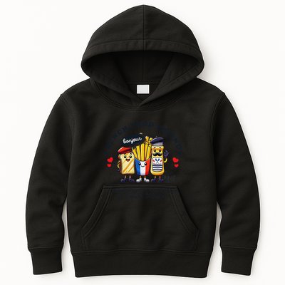I Love French Food Bonjour Cute Toast Dressing French Fries Kids Hoodie