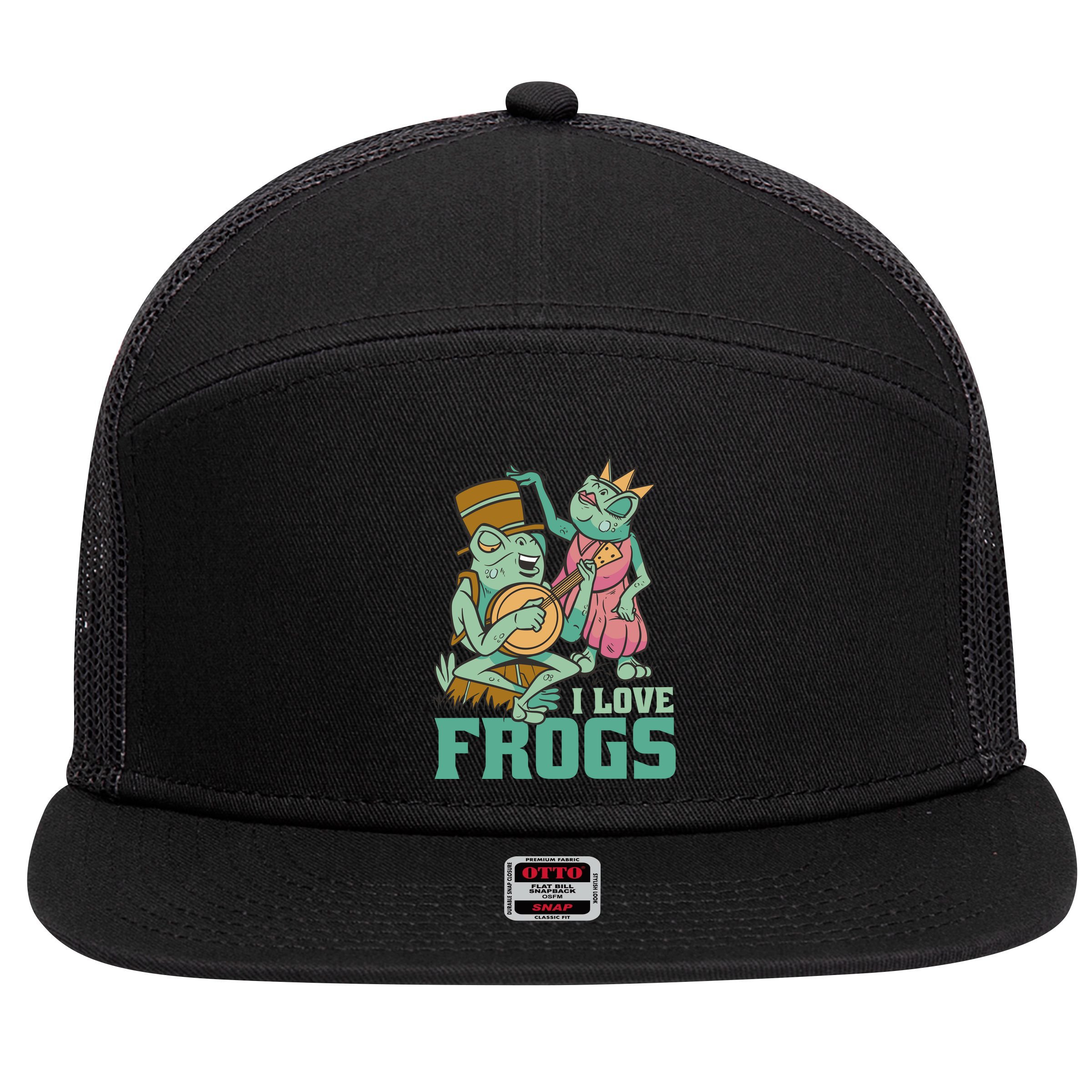 I Love Frogs 7 Panel Mesh Trucker Snapback Hat