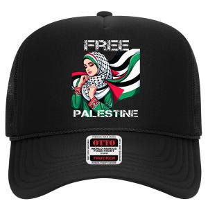 I Love Free Palestine Flag Save Gaza Strip Palestinian High Crown Mesh Back Trucker Hat