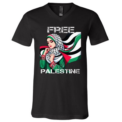 I Love Free Palestine Flag Save Gaza Strip Palestinian V-Neck T-Shirt