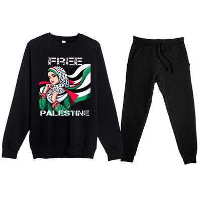 I Love Free Palestine Flag Save Gaza Strip Palestinian Premium Crewneck Sweatsuit Set