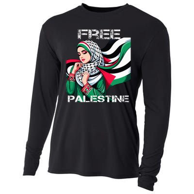 I Love Free Palestine Flag Save Gaza Strip Palestinian Cooling Performance Long Sleeve Crew