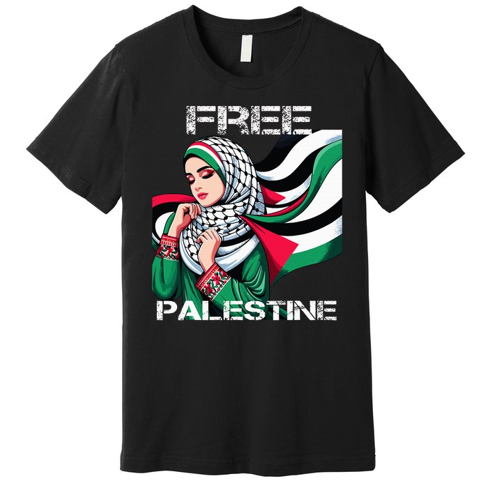 I Love Free Palestine Flag Save Gaza Strip Palestinian Premium T-Shirt