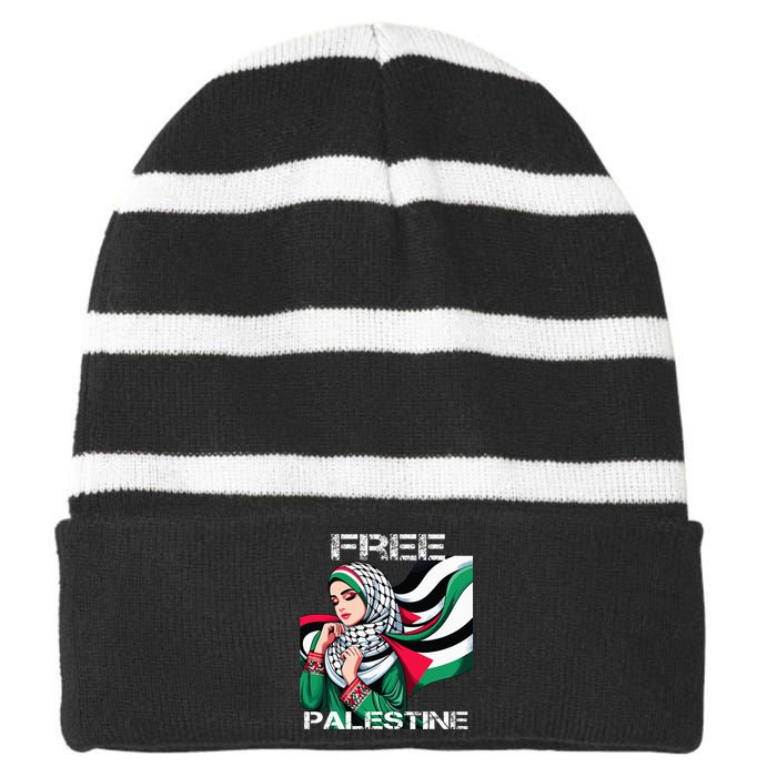 I Love Free Palestine Flag Save Gaza Strip Palestinian Striped Beanie with Solid Band