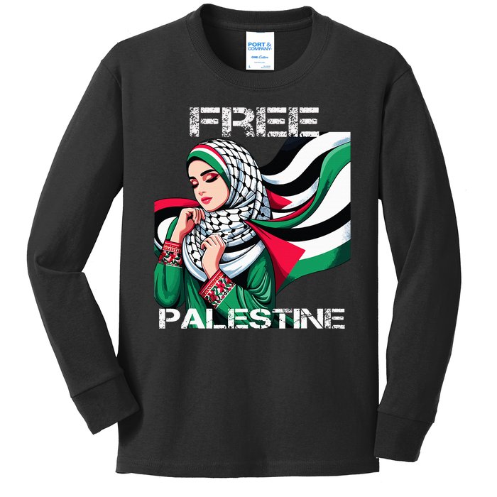 I Love Free Palestine Flag Save Gaza Strip Palestinian Kids Long Sleeve Shirt