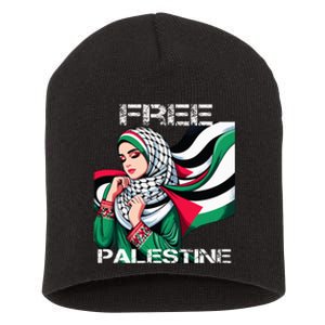 I Love Free Palestine Flag Save Gaza Strip Palestinian Short Acrylic Beanie