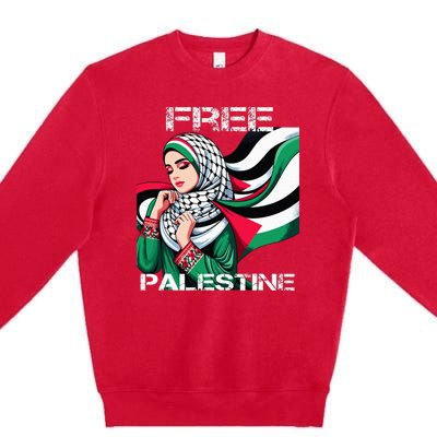 I Love Free Palestine Flag Save Gaza Strip Palestinian Premium Crewneck Sweatshirt