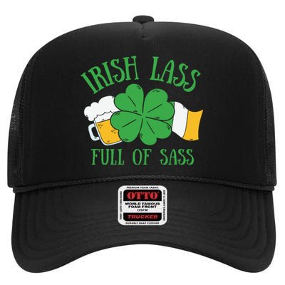 Irish Lass Full Of Sass Funny St Patricks Day High Crown Mesh Back Trucker Hat