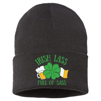 Irish Lass Full Of Sass Funny St Patricks Day Sustainable Knit Beanie