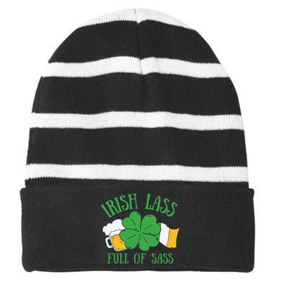 Irish Lass Full Of Sass Funny St Patricks Day Striped Beanie with Solid Band