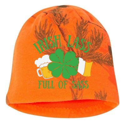 Irish Lass Full Of Sass Funny St Patricks Day Kati - Camo Knit Beanie