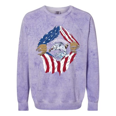 I Love Fishing Cool Usa Flag Colorblast Crewneck Sweatshirt