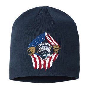 I Love Fishing Cool Usa Flag Sustainable Beanie