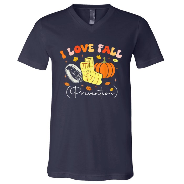 I Love Fall Prevention Autumn Nurse Physical Therapist V-Neck T-Shirt