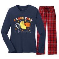 I Love Fall Prevention Autumn Nurse Physical Therapist Women's Long Sleeve Flannel Pajama Set 