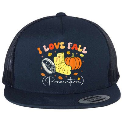 I Love Fall Prevention Autumn Nurse Physical Therapist Flat Bill Trucker Hat