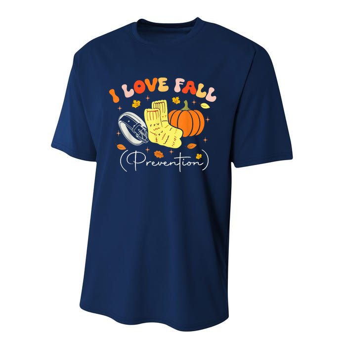 I Love Fall Prevention Autumn Nurse Physical Therapist Performance Sprint T-Shirt