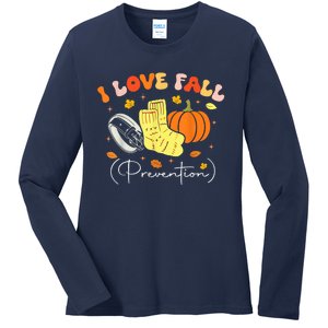 I Love Fall Prevention Autumn Nurse Physical Therapist Ladies Long Sleeve Shirt