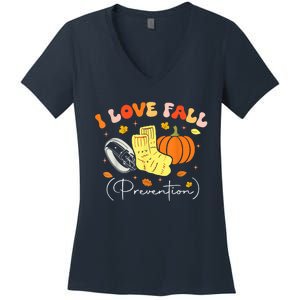 I Love Fall Prevention Autumn Nurse Physical Therapist Women's V-Neck T-Shirt