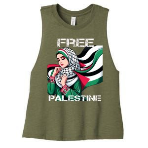 I Love Free Palestine Flag Save Gaza Strip Palestinian Women's Racerback Cropped Tank