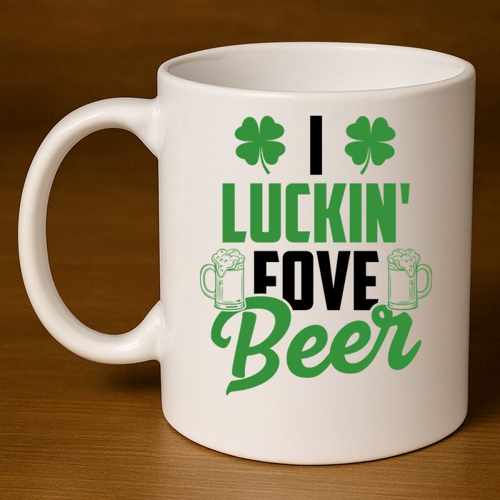 I Luckin Fove Beer Funny St Patrick's Day 11oz C Handle Ceramic Mug
