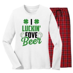 I Luckin Fove Beer Funny St Patrick's Day Women's Long Sleeve Flannel Pajama Set 