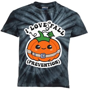 I Love Fall Prevention Fall Physical Therapy Kids Tie-Dye T-Shirt