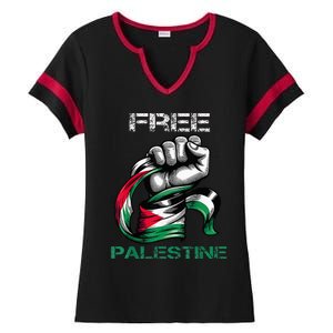 I Love Free Palestine Flag  Ladies Halftime Notch Neck Tee