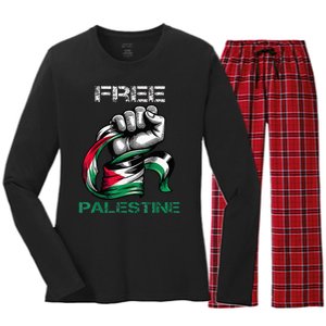 I Love Free Palestine Flag  Women's Long Sleeve Flannel Pajama Set 