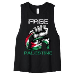 I Love Free Palestine Flag  Women's Racerback Cropped Tank