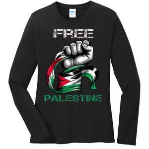 I Love Free Palestine Flag  Ladies Long Sleeve Shirt