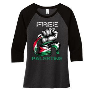 I Love Free Palestine Flag  Women's Tri-Blend 3/4-Sleeve Raglan Shirt