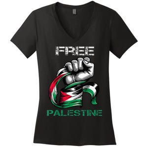 I Love Free Palestine Flag  Women's V-Neck T-Shirt