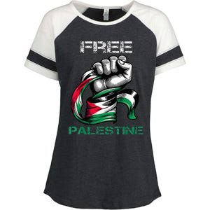 I Love Free Palestine Flag  Enza Ladies Jersey Colorblock Tee