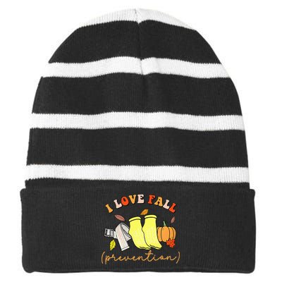 I Love Fall Striped Beanie with Solid Band