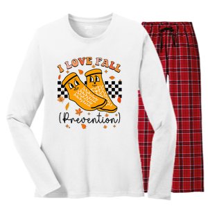 I Love Fall Prevention Fall Physical Therapy Women's Long Sleeve Flannel Pajama Set 