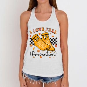 I Love Fall Prevention Fall Physical Therapy Women's Knotted Racerback Tank