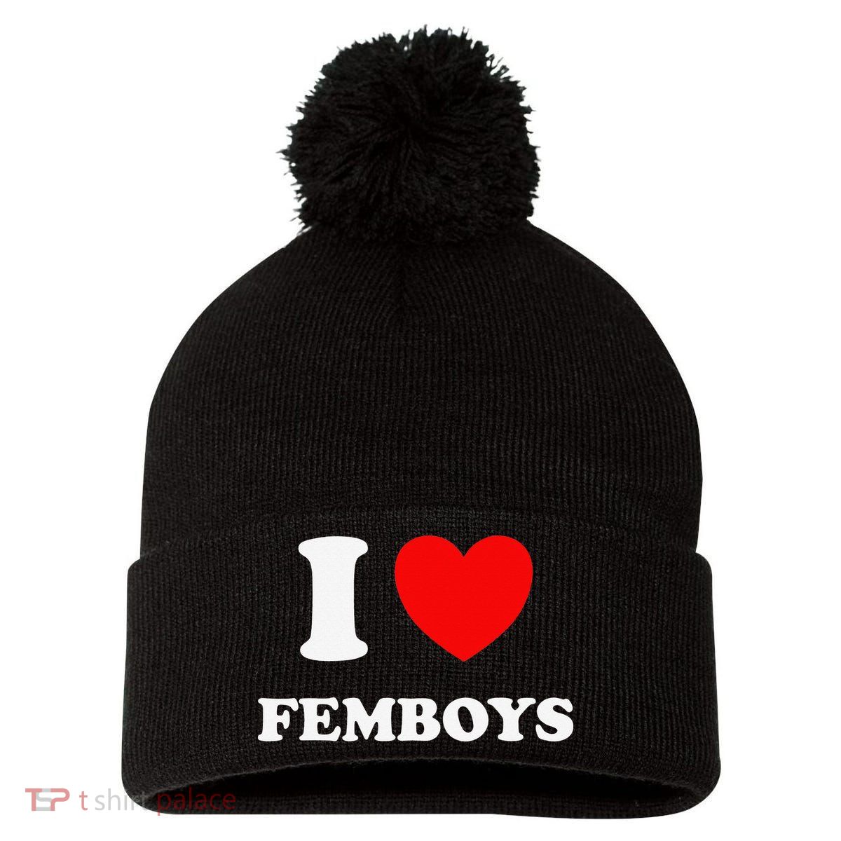 I Love Femboys Crossdressing Sissy Fem Pom Pom 12in Knit Beanie