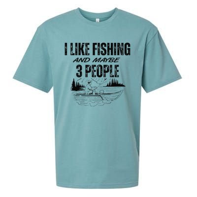 I Like Fishing And Maybe Three People Funny Fishing Sueded Cloud Jersey T-Shirt