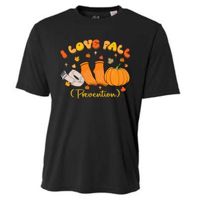 I Love Fall Prevention Nurse Fall Physical Therapy Cooling Performance Crew T-Shirt