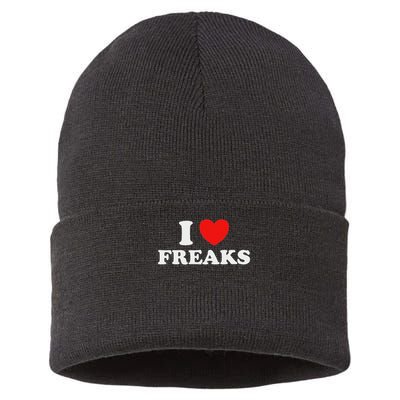 I Love Freaks Funny Cute Weirdo Circus Sideshow Outsider Fan Sustainable Knit Beanie