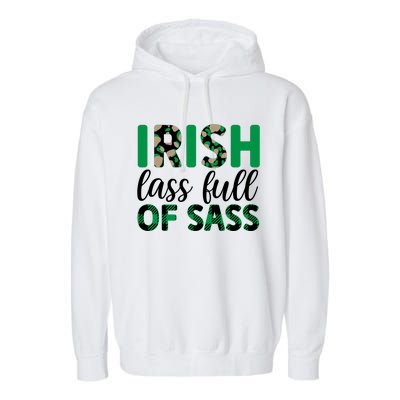 Irish Lass Full Of Sass Green Plaid St Patricks Day Garment-Dyed Fleece Hoodie