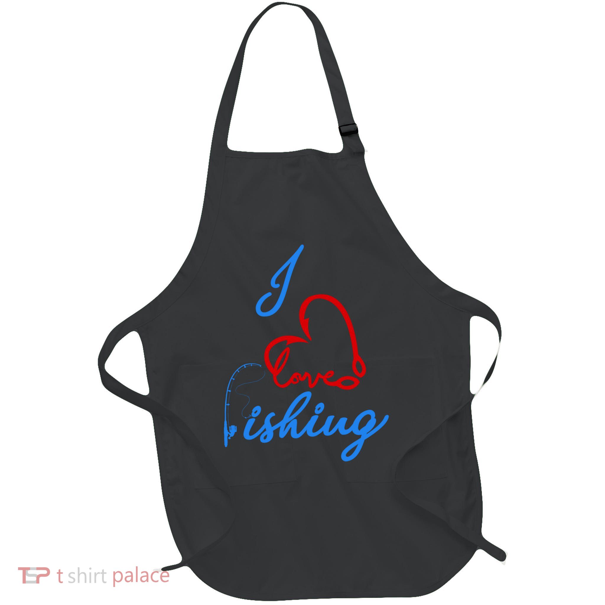 I Love Fishing Fish Lover Bait Reel Full-Length Apron With Pockets