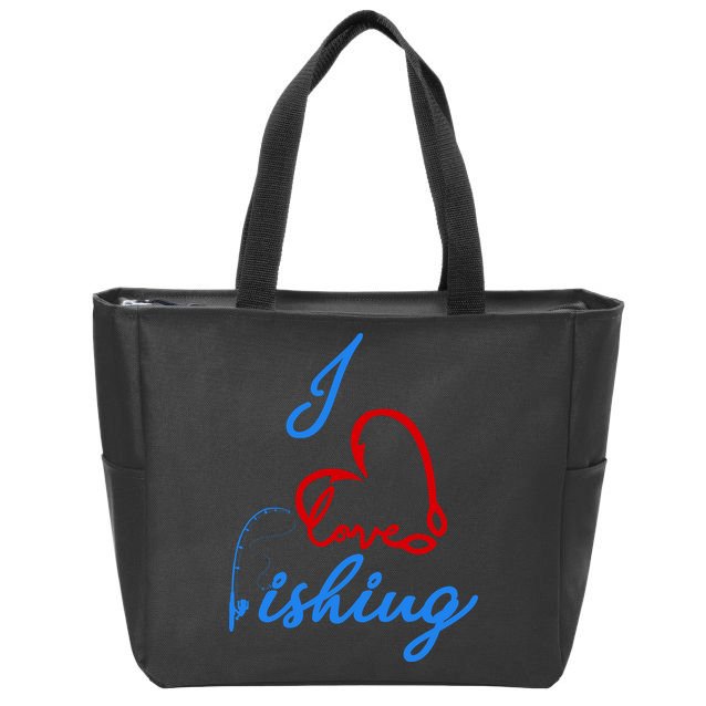 I Love Fishing Fish Lover Bait Reel Zip Tote Bag