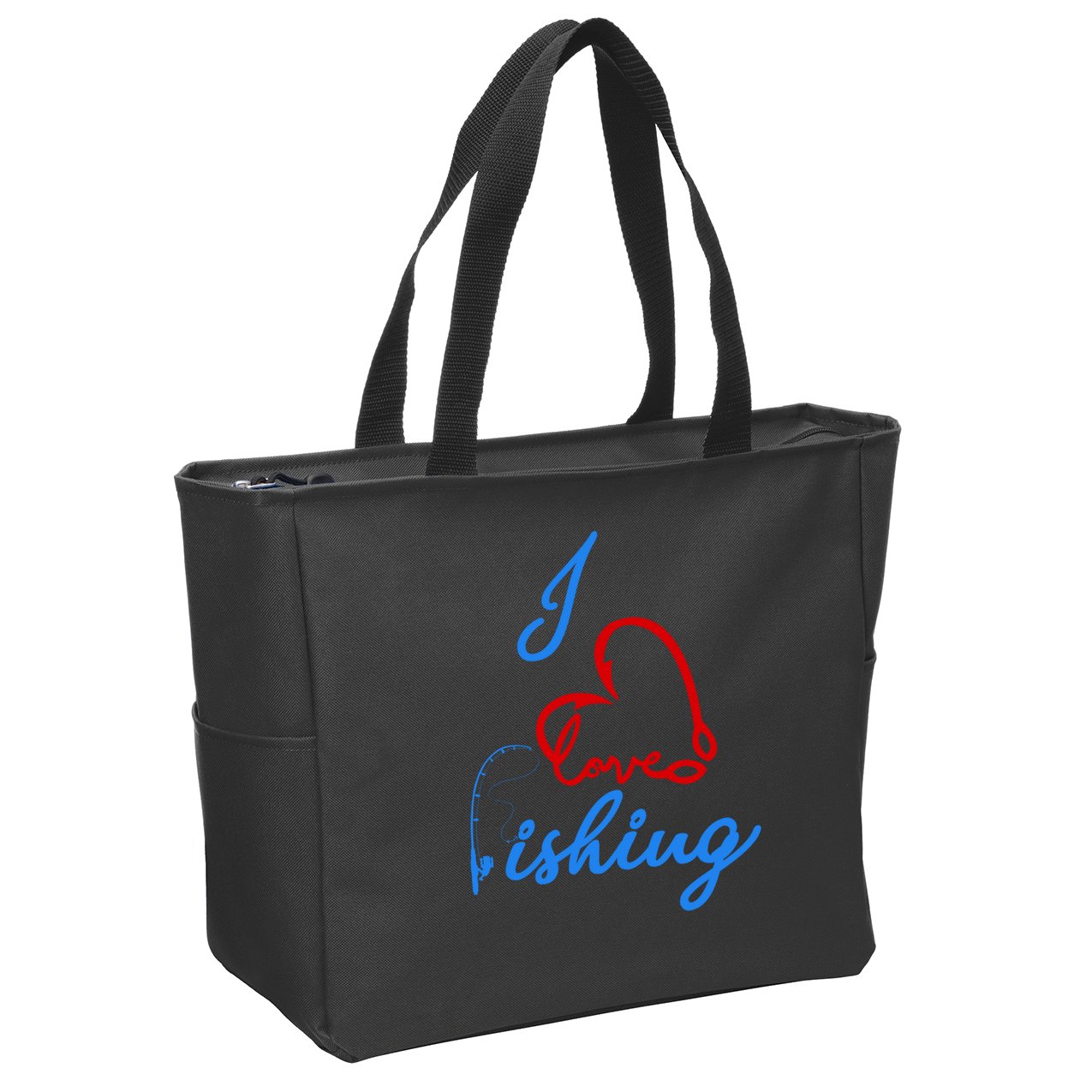 I Love Fishing Fish Lover Bait Reel Zip Tote Bag